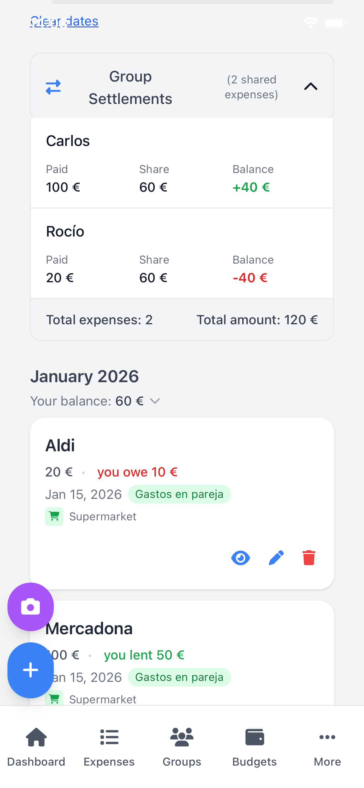 Couple expense balance showing who owes whom
